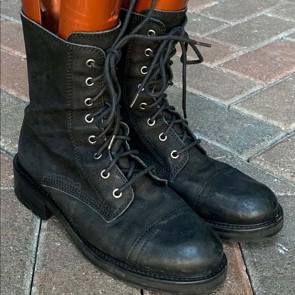 All Saints Black Leather Lace Up Combat Boots Size 38 - Picture 8 of 9